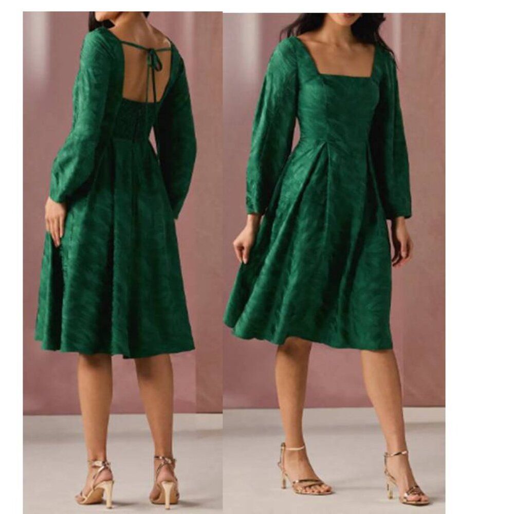 Women's Bodice Jacquard Midi Cocktail Dress Party Formal Emerald Size 6 $149
